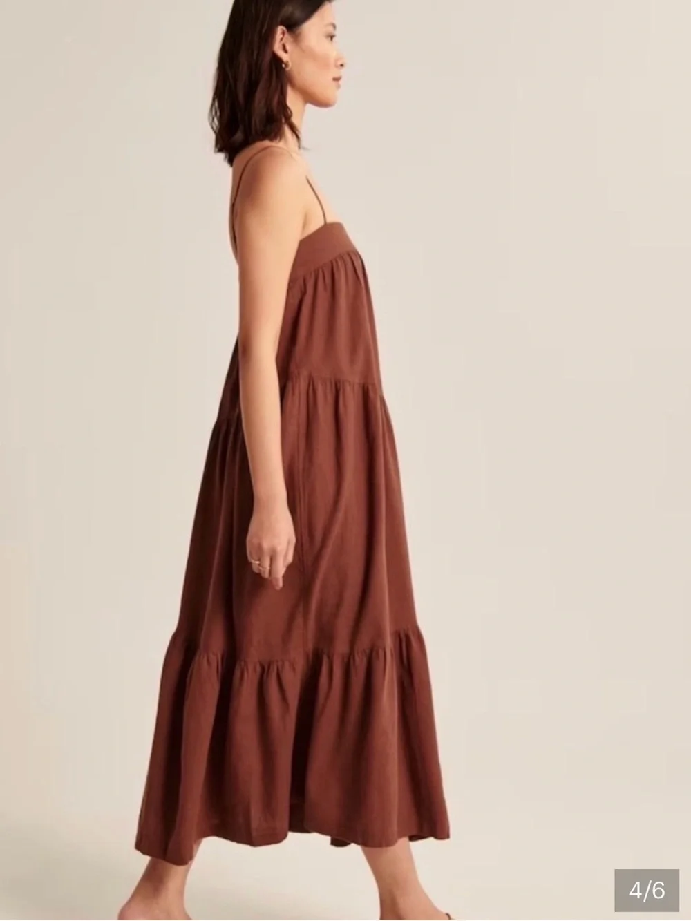Asymmetrical Tiered Linen Blend Maxi Dress- Not Brown